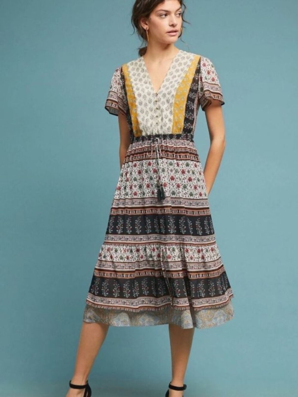 Anthropologie | One September Provencal Bohemian Midi Dress | Size Medium